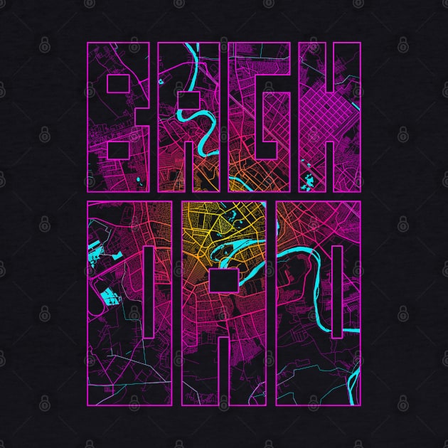 Baghdad, Iraq City Map Typography - Neon by deMAP Studio